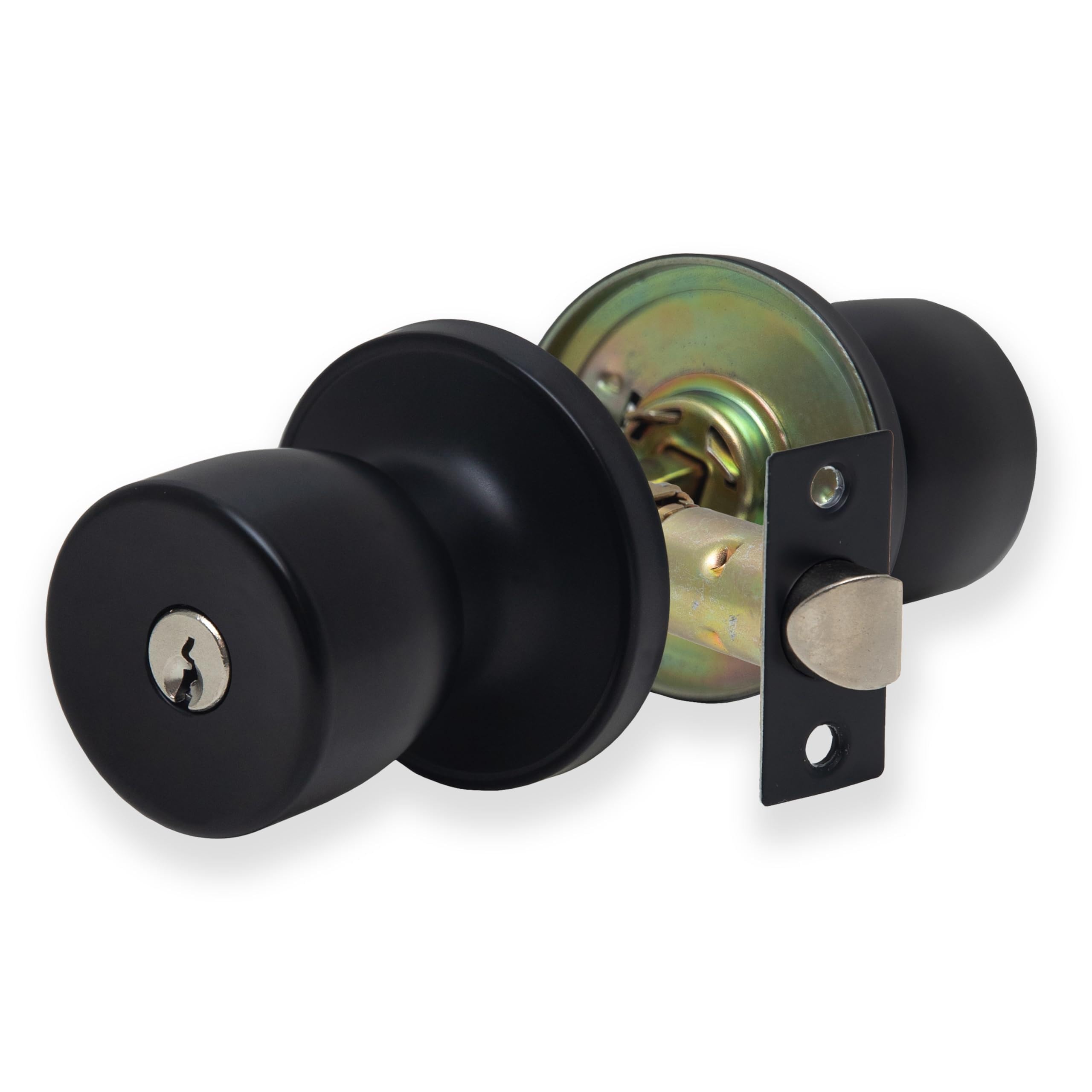 XFORT Tulip Entrance Knob Set Matt Black, Door Knob with Lock for Internal Wooden Doors — image 1