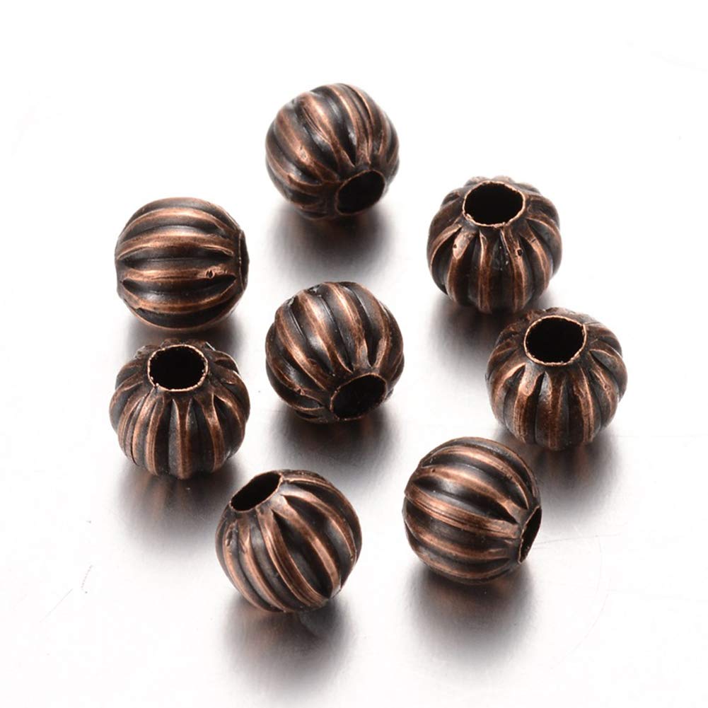 100pcs Iron Red Copper Corrugated Pumpkin Loose Beads 6mm Spacers for Necklace Bracelets DIY Craft Jewelry Making