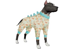 LovinPet Large Dogs Jammies, Large Dog Pajamas, Anti Licking Dog Recovery Suit, Lightweight Fashion Coral Peach Prints Onesies for Dog Clothing, UV Protection, Easy Wearing Adorable Dog Jumpsuit XXL