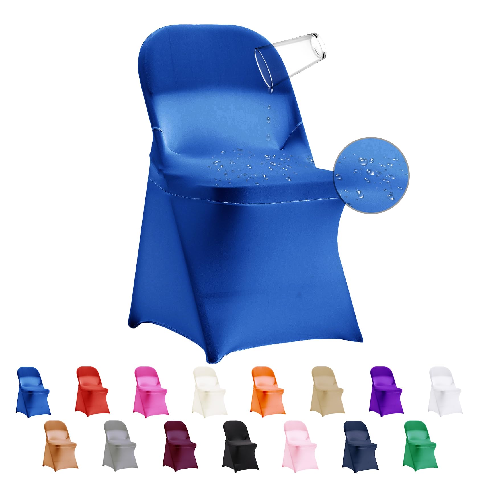 Photo 1 of eccwai 12 PCS Waterproof Stretch Spandex Folding Chair Covers, Dining Room Chair Slipcovers Protector for Wedding, Banquet, Party, Holidays, Celebration and Decoration?Royal Blue?