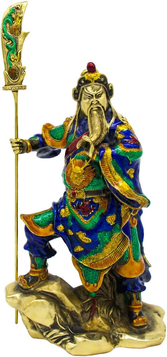 Addune Guan Yu/Guan Gong/Guan Di/Guan Yun Chang Hero Statue Cloisonne Chinese Fighting Warrior Handmade Brass Figurine Fengshui Fortune (Type A)