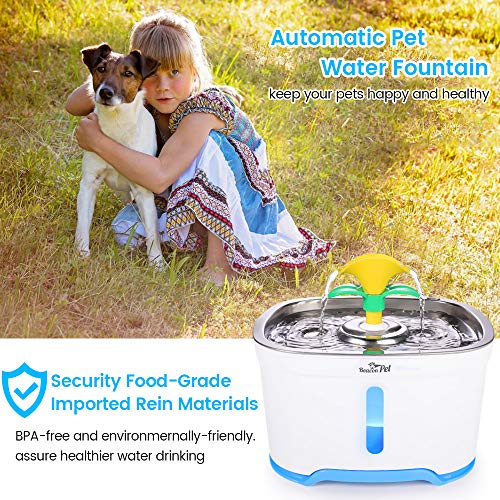 Beacon Pet 2.5L Pet Fountain Stainless Steel, 84oz 4 Modes Drinking
