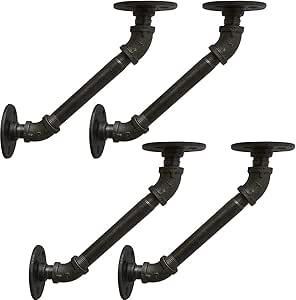 Justech 4PCs Soportes de Metal para Estantería 17 x 17 x 7cm Soportes de Hierro de Pared para Estante de Escuadra Madera Soporte con Tubos de Hierro ...