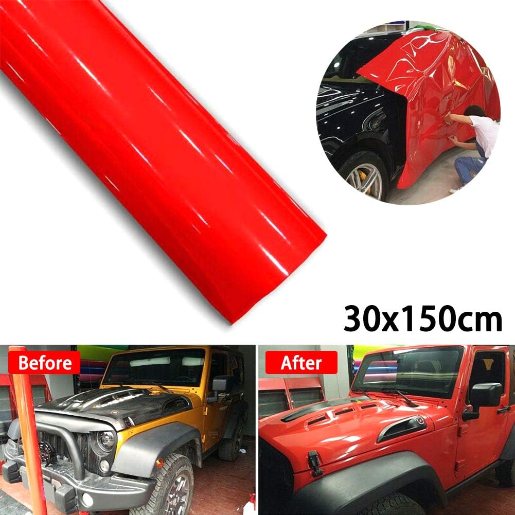 HELLOGIRL 30 * 152CM Super Gloss Red Vinyl Film Wrap Sticker Change Color Car Stickers Changing Film for Interior/Exterior Modified