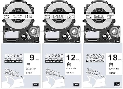 Amazon 互换 キングジム テプラ テープ カートリッジ 9mm 12mm 18mm 白 テプラ Pro Ss9k Ss12k Ss18k テプラテープ 黒文字 長さ8m テプラ カートリッジ Tepra 3本セット ラベルライター 用 Sr170 Sr150ae Sr250 Sr970 Sr5500p テープ