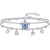 Shusukue Ankle Bracelet for Women 925 Sterling Silver Sea Turtle/Four Leaf Clover/Rose/Infinity/Flamingo/Fox/Starfish/Lotus/Cat Adjustable Layered Anklet Best Friend Beach Holiday Jewelry
