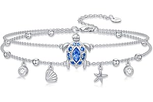 SHUSUKUE Ankle Bracelet for Women 925 Sterling Silver Sea Turtle/Four Leaf Clover/Rose/Infinity/Flamingo/Fox Anklet Bracelet Adjustable Beaded Layered Anklet Best Friend Summer Beach Holiday Jewelry for Women Girls 7"-11"