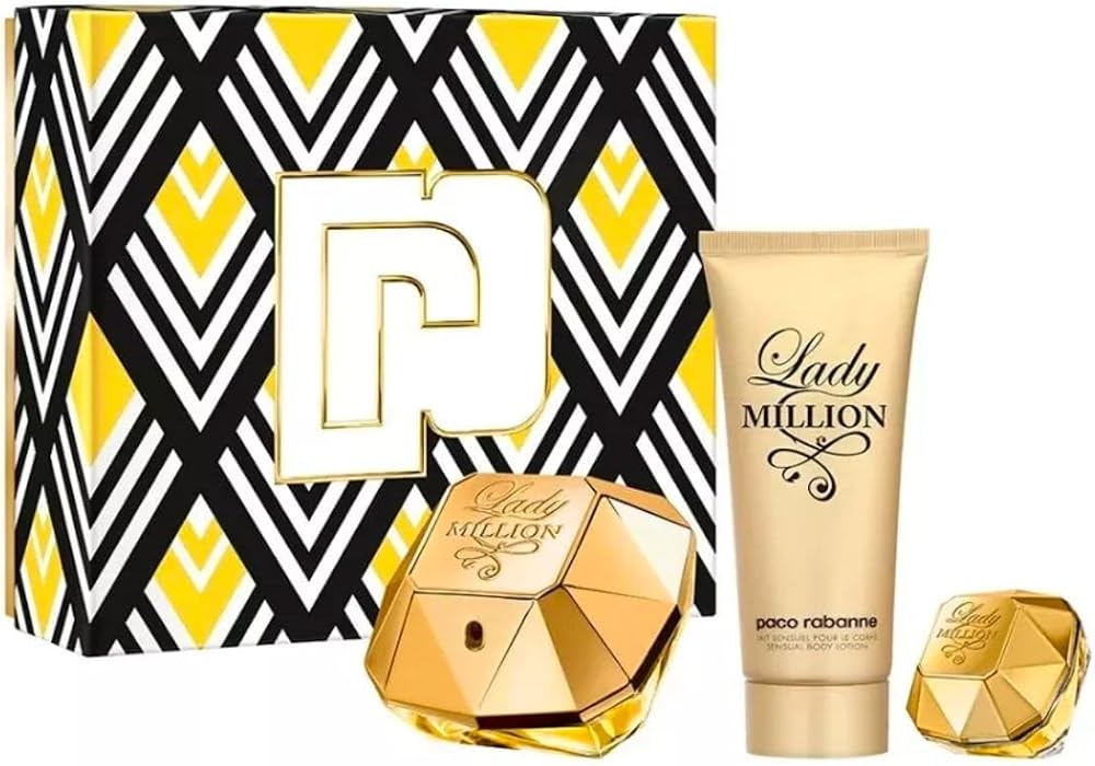 Paco Rabanne Lady Million Set EDP Spray 80ml 5ml Body Lotion 100ml Gift Box