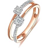 DIYA 2 CT Rose Gold Moissanite Engagement Ring for women S925 Sterling Silver Moissanite Round Wedding Ring Guard Double Rings Vintage Ladies Dainty Anniversary Promise Jewelry Gift for Women Size 6-9