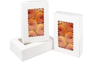 qiqee 9x6x2.5 Inch White Cookie Box with Window 15Pcs Pastry Macaron Bakery Box For Packaging