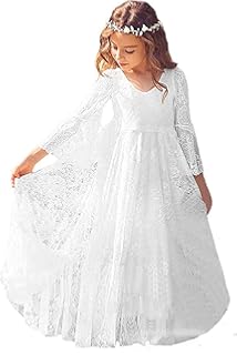 white lace long sleeve flower girl dress