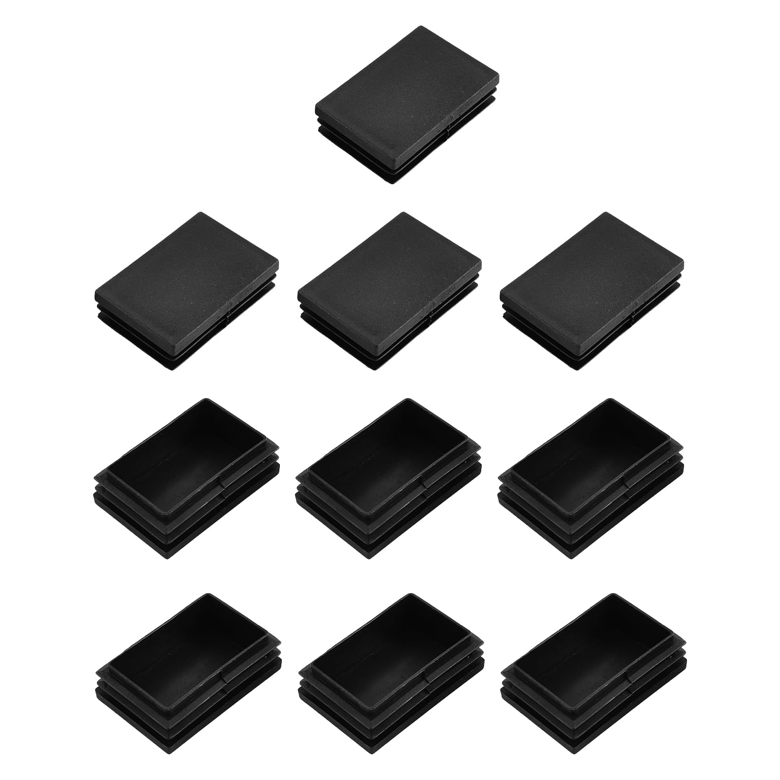 METALLIXITY Rectangle End Caps (60 x 40mm) 10Pcs, Plastic Rectangle Tube Inserts Threaded End Blanking Caps Protector - for Furniture Table Chair Legs, Black