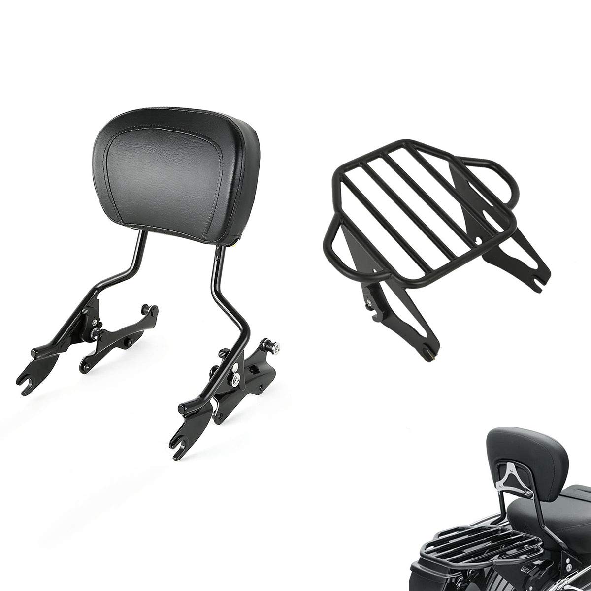 TCMT Detachable Passenger Backrest Sissy Bar With 2-Up Luggage Rack 4 Point Docking Hardware Kits Fits For Harley Touring CVO Road Glide Street Glide Road King Electra Glide 2014-2025