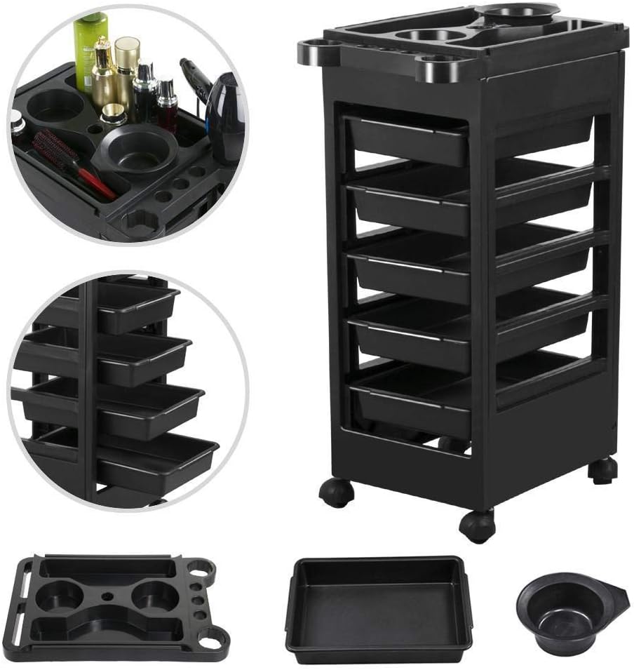 Topeakmart Salon Trolley Rolling Cart with 5 Drawers, Stylist Hairdressing Spa Cart W/Storage Wheels: Office Products