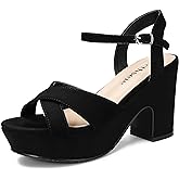 cthseie Women's Platform Wedges Heels Sandals Suede Block Chunky High Heel Ankle Strap Open Toe Comfortable Wedding Party Dress Pump Sandal