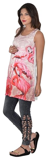 Digital Printed Super Soft Modal Maternity Tunic - Pink Flamingos