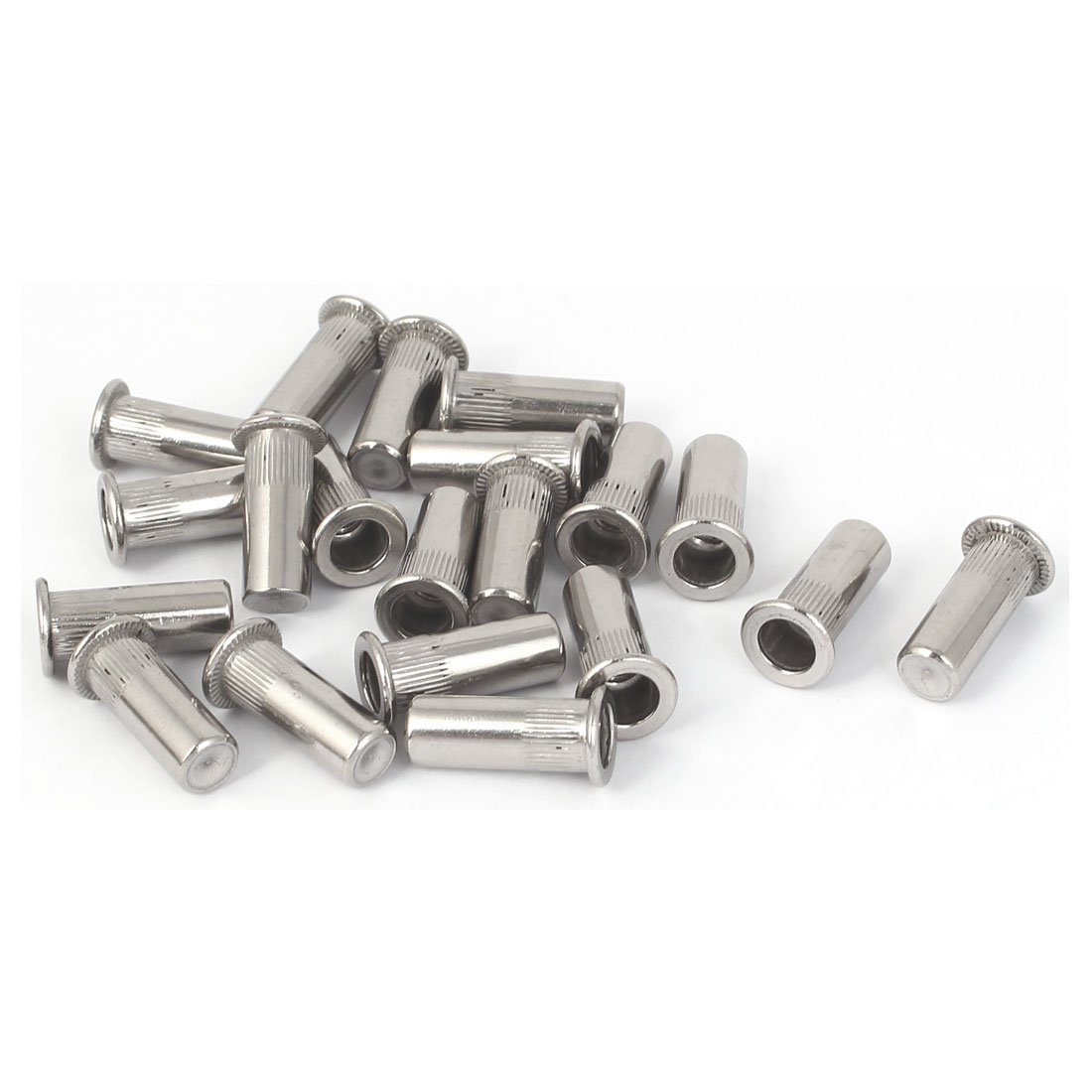 Sourcingmap a16070700ux0252 M5X18.5Mm 304 Stainless Steel Straight Knurled Closed End Rivet Nut Fastener 20Pcs, Silver Tone