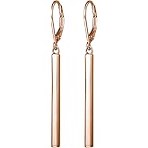 Amazon Collection 18K Yellow Gold or 14K Rose Gold Over Sterling Silver Bar Drop Earrings