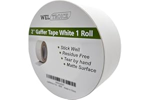 Weltroice Gaffer Tape White 1 Roll, Heavy Duty Gaffing Tape, Matte Non-Reflective Pro Gаff Tape, Multipurpose, Hand Tear, Residue Free Cloth Tape for Cable, Stage, Photography 2 Inch x 30 Yards * 1