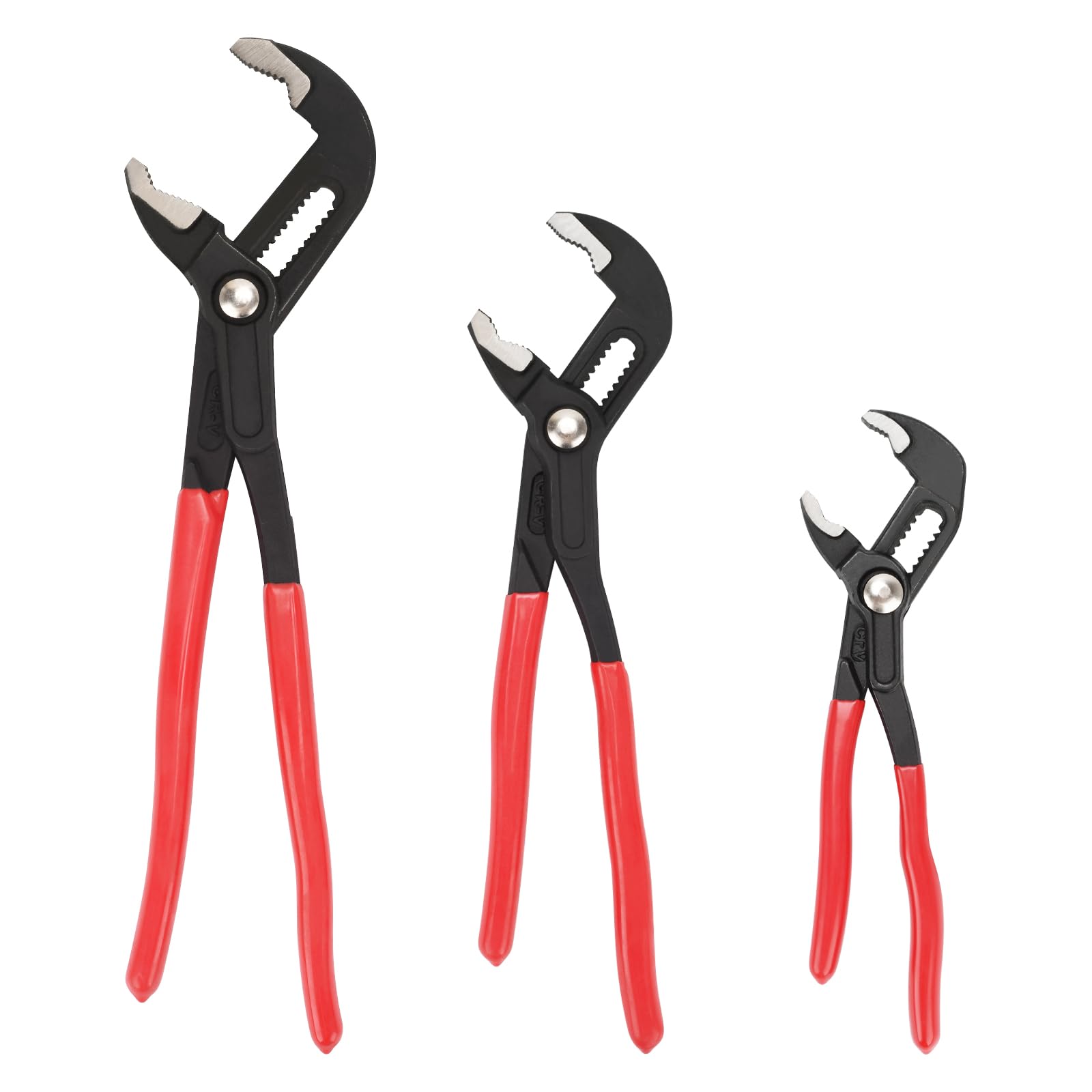 Photo 1 of 3-Piece Quick Adjust Groove Joint Pliers Set - 7in, 10in & 12in Water Pump Pliers with Red Grips - Fast Adjustable V-Jaw Tongue and Groove Pliers for Plumbing, DIY, and General Use