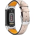 Mtozon Leather Bands Compatible with Fitbit Charge 6/Charge 5, Replacement Genuine Leather Straps for Women Men