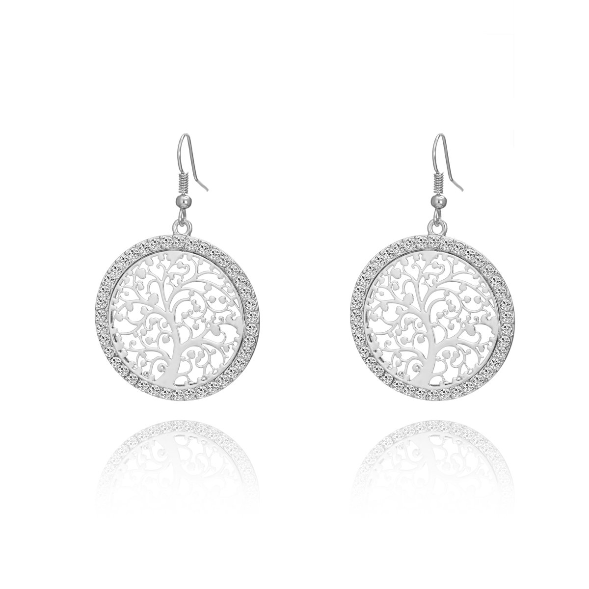 Dangle Earring Celtic Tree of Life Drop Earring Gift for Women Rose Gold Plated stainless steel Earring with Crystal (Silver Plated)