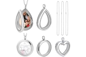 PH PandaHall 3 Styles Locket Pendant Necklace 304 Stainless Steel Memory Floating Charms Round Memory Necklace Teardrop Heart