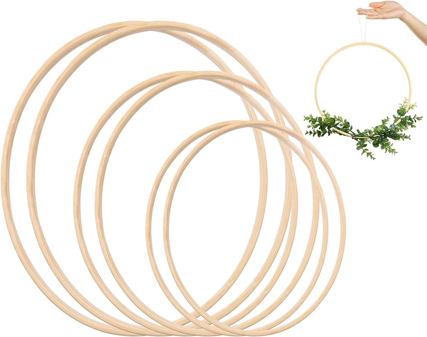 VALAM Set of 6 Floral Bamboo Crown Rings Macrame Wooden Hoop for Dream Catchers, Dream Catcher Round Wooden Ring Bamboo Hoop DIY Craft Tools, 3 Sizes (10, 12.5, 15 cm) (1)