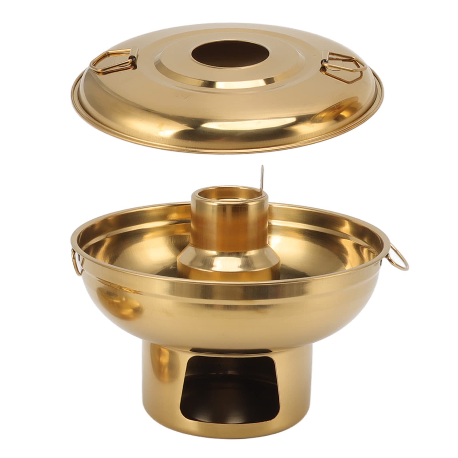 Old Beijing Chinese Copper, Stainless Steel Dry Ice Chinese Charcoal Hotpot, Round Shabu Shabu Pot, for Milk Tea Outdoor Cooker Buffets Weddings Parties (Gold)