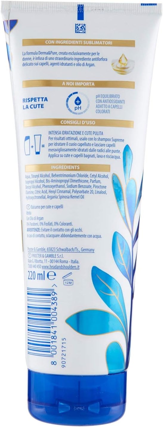 Head & Shoulders Suprême Anti-Dandruff Conditioner with Argan Oil for Skin and Hair with Sublimating Ingredients, 220 ml - Image 4