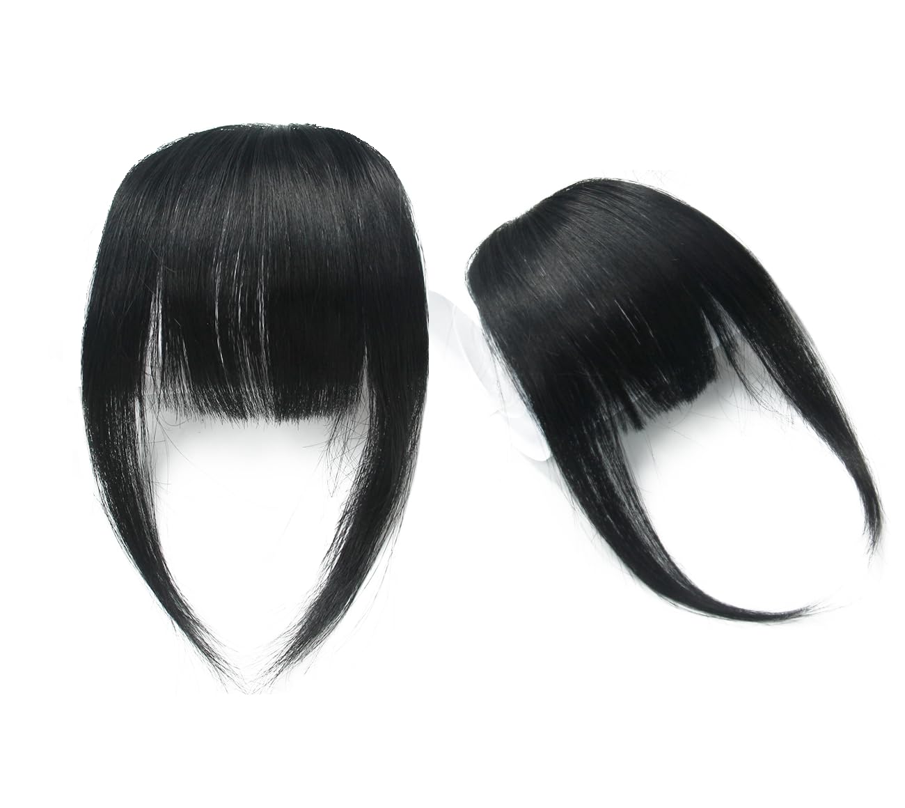 Fringe Hair with Temples Clip in Bangs Real Human Hair Flat Bangs Hair Extensions, 1b# Black Color