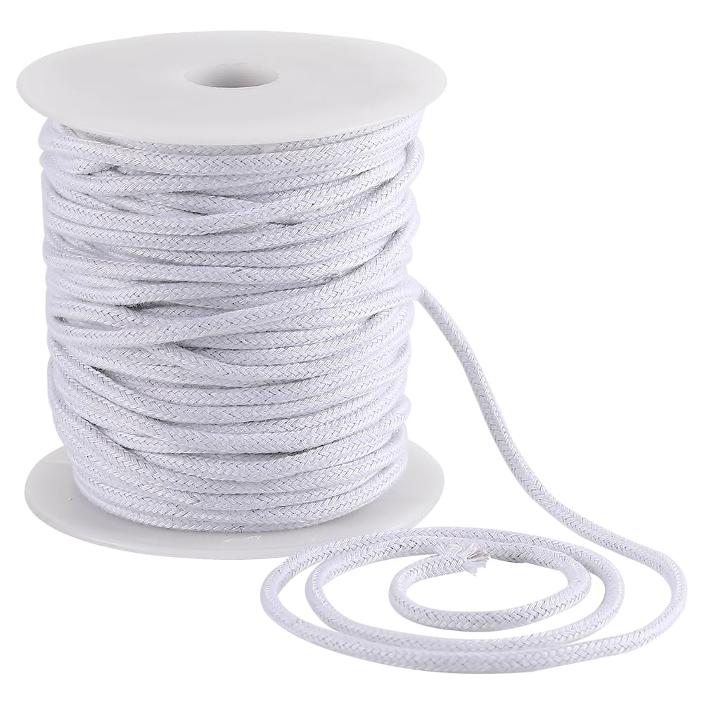 GORGECRAFT 4mm 33 Yards White Cotton Rope Soft Drawstring Replacement Ropes Macrame Cotton Welt Trim Round Cotton Thread Multipurpose Piping Cord for Bags DIY Crafts Projects Crochet Hanging