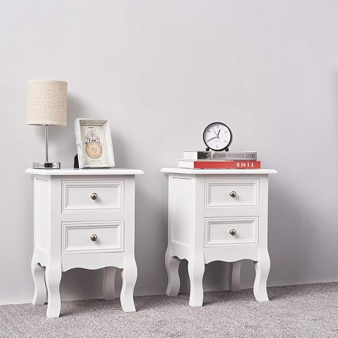 MissSnower - Juego de 2 mesitas de noche (2 cajones), color blanco