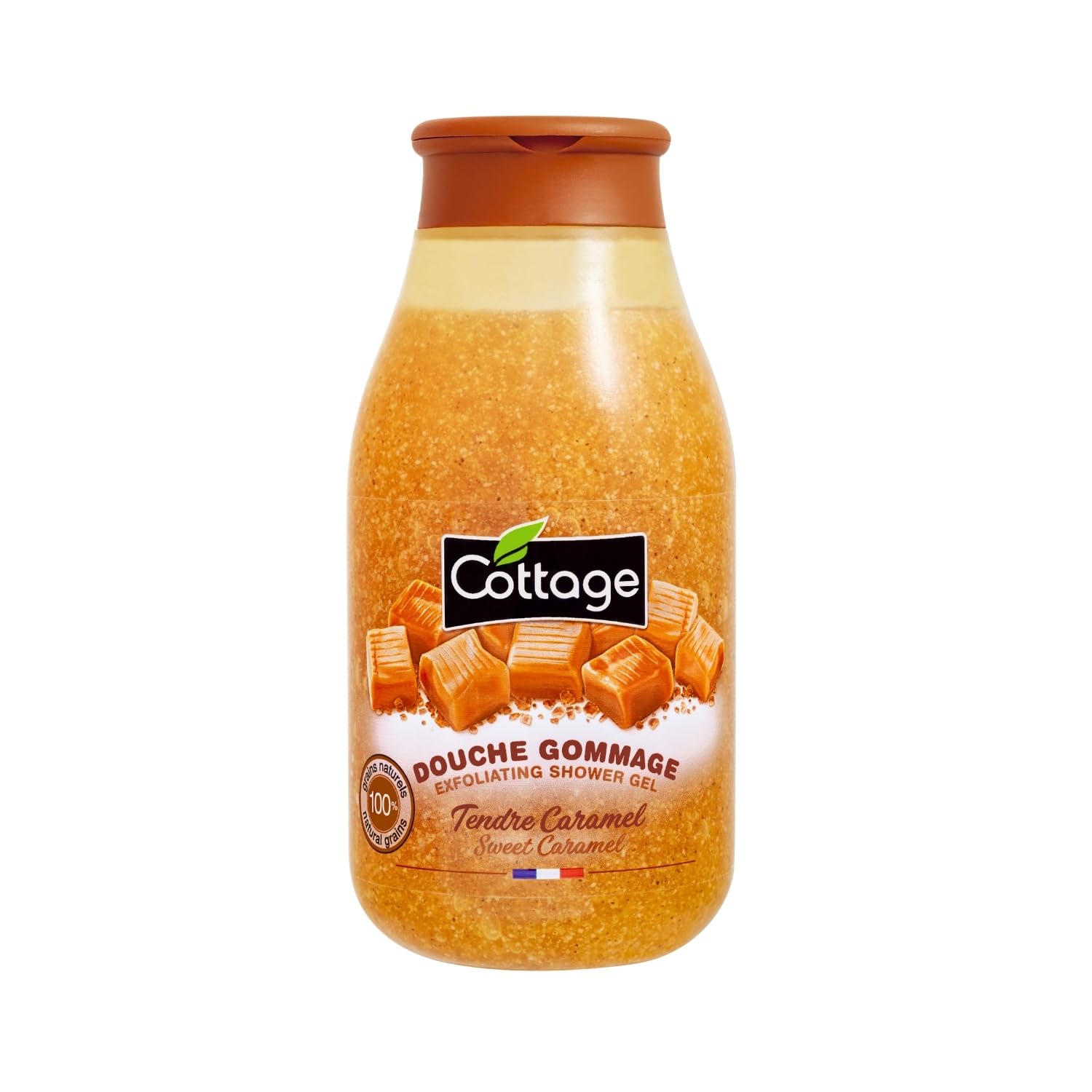 Cottage Natural Spa Exfoliating Body Shower Gel - Sweet Caramel, 270ml|100% Natural Grains|Paraben-Free, pH-Balanced, Dermatologically Tested|Gentle Exfoliating Body Wash for Extra Smooth & Soft Skin