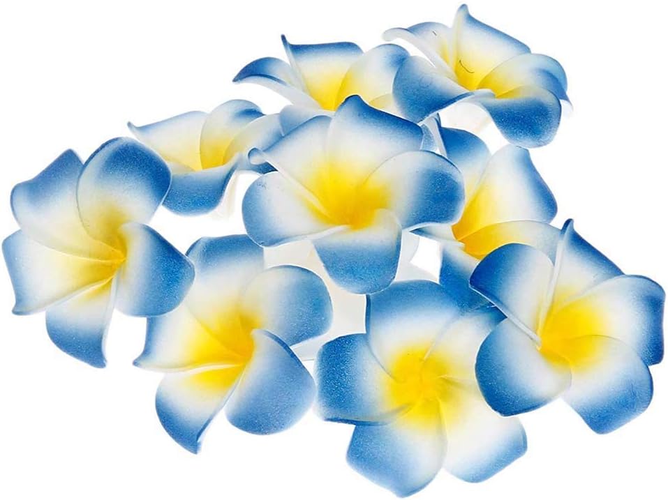 Pursuestar 100Pcs Blue Foam Hawaiian Frangipani Artificial Plumeria Flower Petals Cap Hair Hat Wreath Floral DIY Home Wedding Decoration 5cm