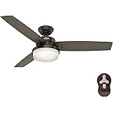 Hunter 52 inch Indoor Ceiling Fan with LED Light and Remote Control - Bronze Ceiling Fan, Standard Mount, 3 Blades, For Bedro