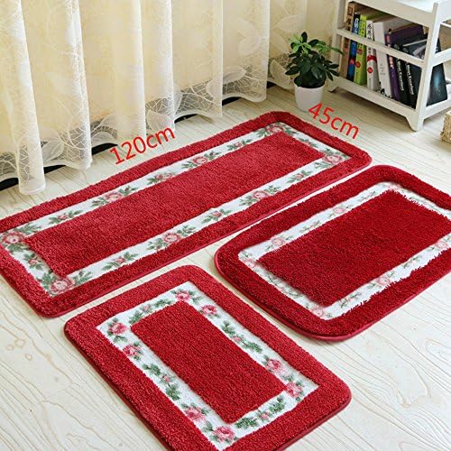 Sytian 45x120cm Decorative Super Soft Floral Rural Style Rose Pattern Non Slip Absorbent Shaggy Area Rug Bedroom Livingroom Carpet Doormat Floormat Bath Mat Bathroom Shower Rug (Pretty Red)