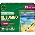 Seal Fresh 3 Gallon Large Plastic Storage Bags – 16" x 18" (15 Count) – Reusuable XXL Extra Large Heavy Duty Clear Jumbo Freezer Zip Bags with Sealable Zipper Top For Clothes, Travel, Moving