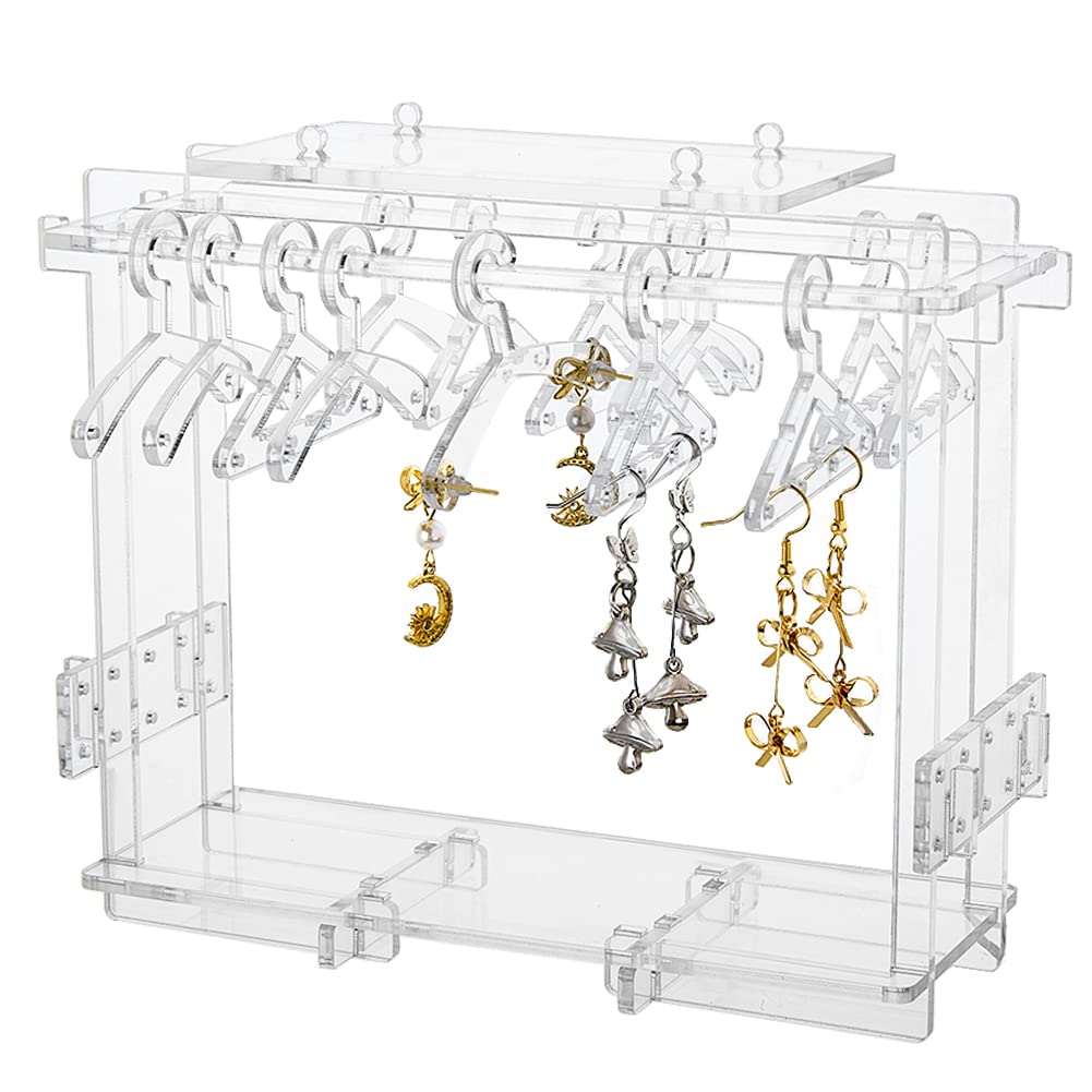 SUPERFINDINGS Earring Holder Rack Acrylic Earrings Display Earring Organizer Stand Transparent Jewelry Display Stand with 8pcs Coat Hangers for Women Girls