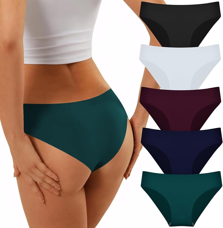 Lot de 5 culottes sans coutures pour femme, extensibles, confortables, sans couture, invisibles, taille basse, respirantes, hipster, bikini, multicolore, S — photo 1 sur 7