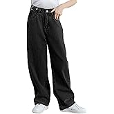 SANGTREE Girls Baggy Jeans Wide Leg Jeans Elastic Waist Casual Denim Pants Kids Clothes,6-14 Years
