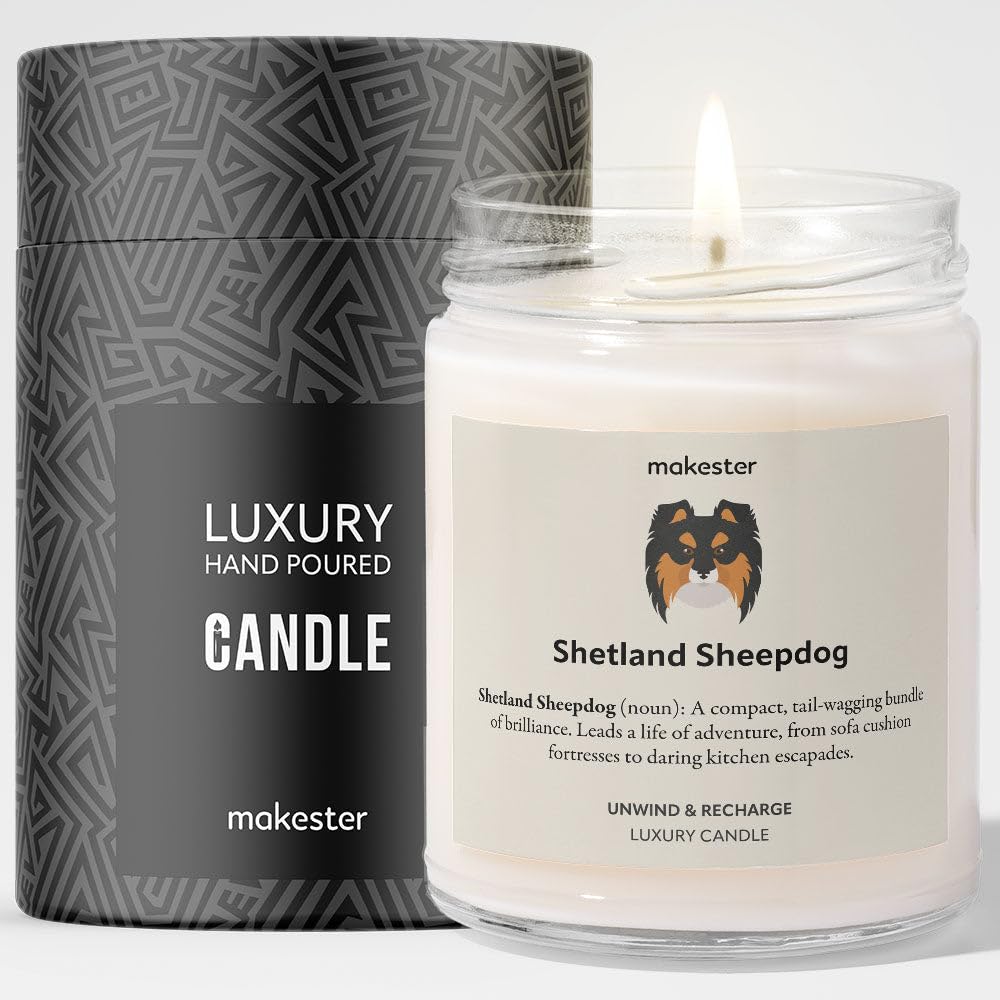 Shetland Sheepdog Gifts - Luxury Soy Wax Candle - Vanilla, Jasmine, Sugared Almond - Makester