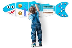 Monläurd® Shark Montessori Busy Board, Sensory Board, Educational Toys, Sensory Wall Panel, Wall Toys, Daycare Furniture, Playroom Furniture, Learning Toys, Boys and Girls 6 M+