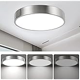 ENATECLITE 13inch Round Bathroom Ceiling Lighting Fixture, Overhead Polished Brushed Nickel Bedroom Ceiling Lights, Low Profi
