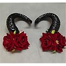Fashion Sheep Horn Rose Flower Hair Clip Forest Department Cos Cosplay Photograph Photography Props Hair Jewelry Accessories (Red)