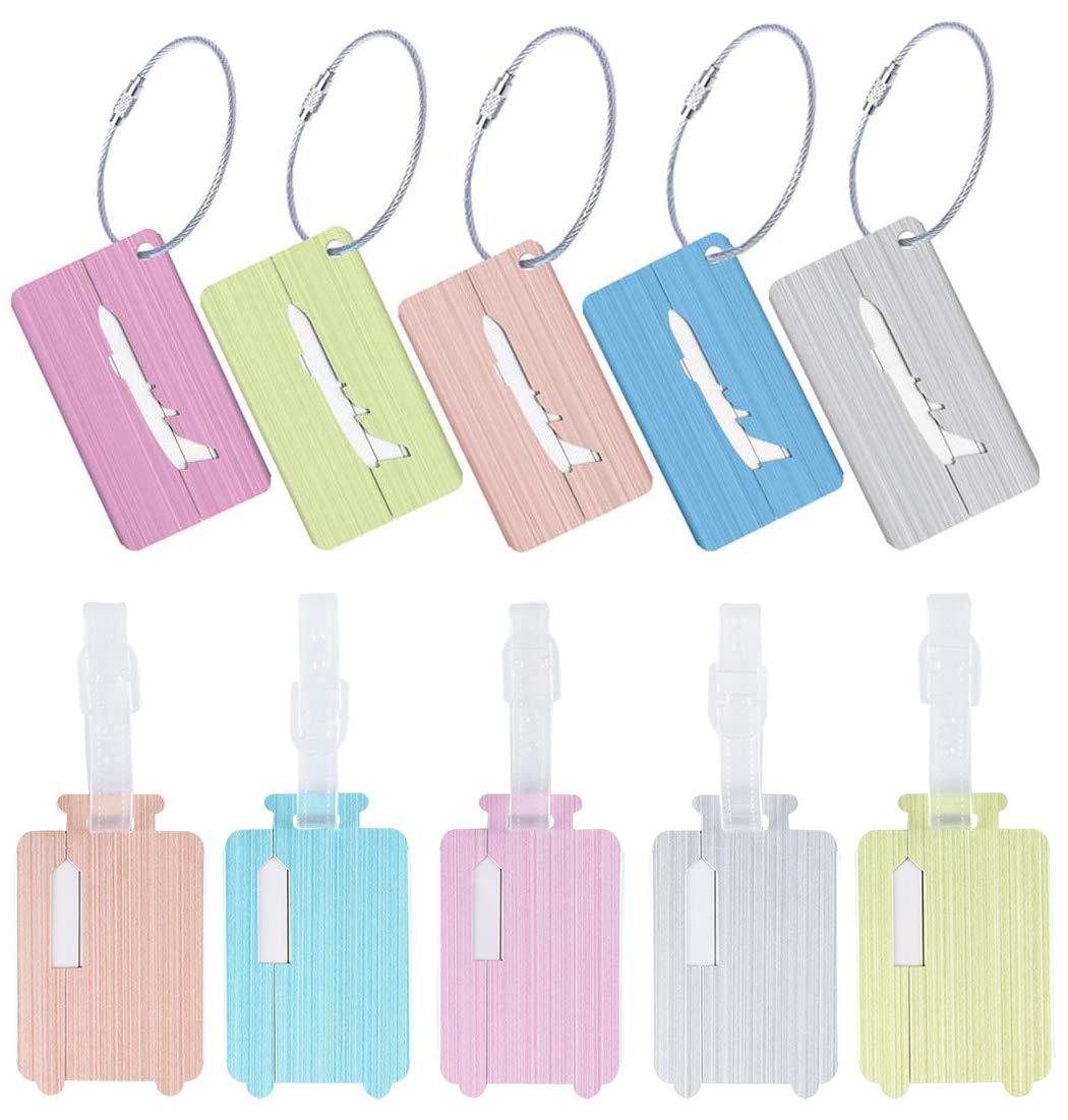 Aluminium Metal Luggage Tags, 10 Pack Suitcase Card Holder Bag Tag Name Address ID Bag Label with Key Ring (10pack-2)