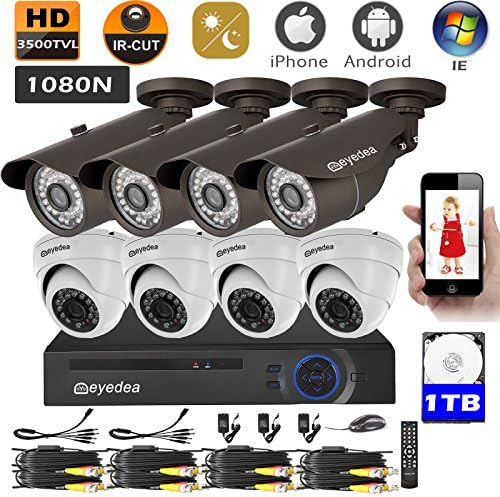 Thanksgiving Christmas Eyedea 8CH 1080N 3500TVL HDMI DVR Bullet Dome AHD DVR Remote Phone View Motion Detect Video Surveillance Waterproof Outdoor Indoor Night Vision CCTV Security Camera System 1TB