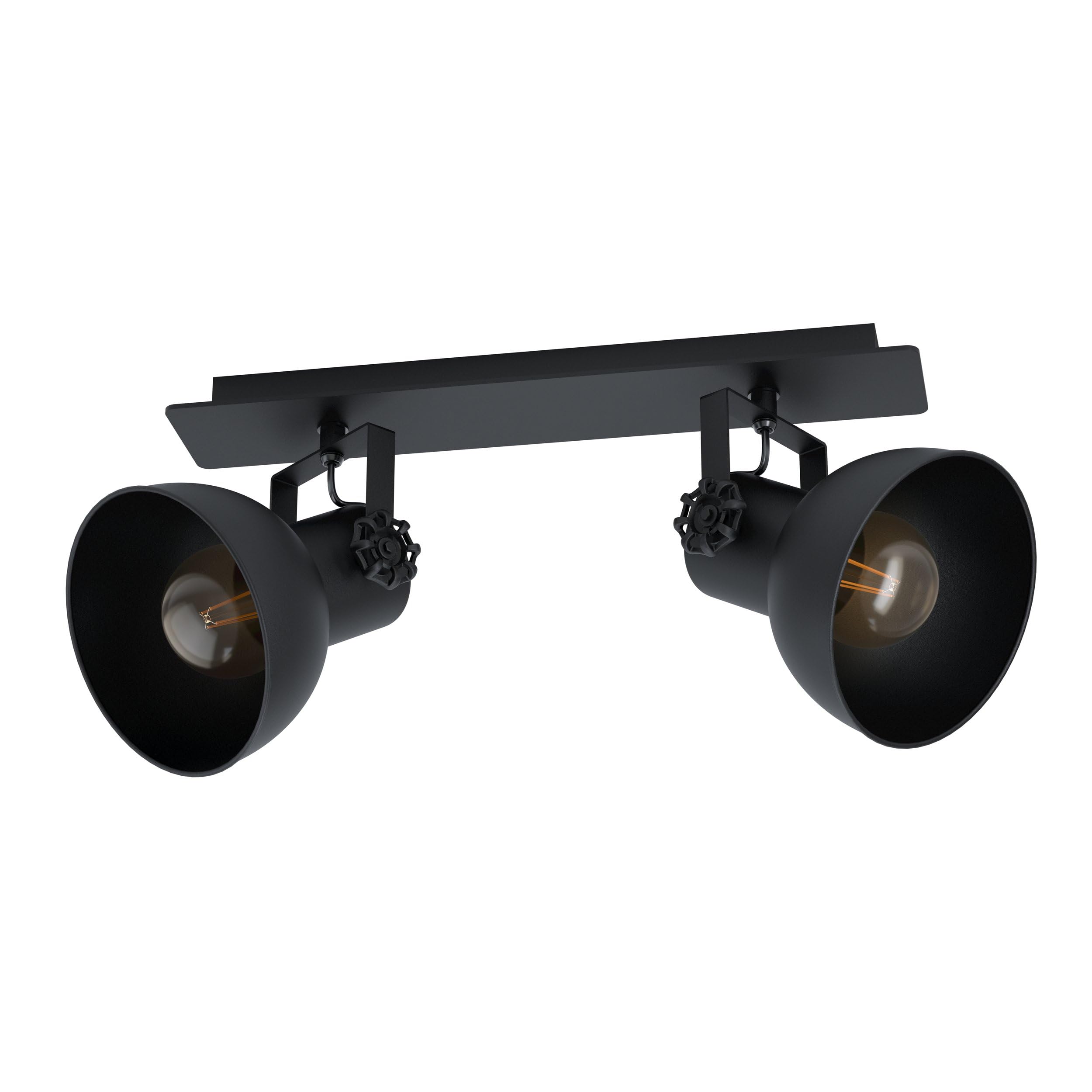 Eglo Ceiling Light Fitting Barnstaple 1, 2 Bulbs Lighting in Vintage, Industrial and Retro Design, Living Room and Bedroom spotlights Made of Black Steel, E27 Socket