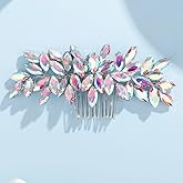 Teyglen Women's Full Rhinestones Hair Comb - Shiny Bridal Side Comb, AB Color, Metal, 15 cm, Luxurious Hair Accessory for Special Occasions