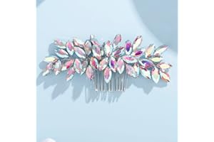 Teyglen Women's Full Rhinestones Hair Comb - Shiny Bridal Side Comb, AB Color, Metal, 15 cm, Luxurious Hair Accessory for Special Occasions